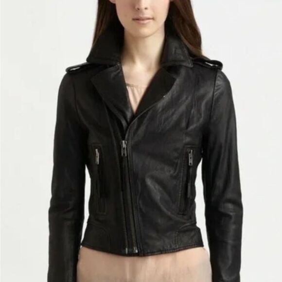 JOIE Ailey Black Lamb Skin Moto Jacket Size Small - Picture 2 of 16